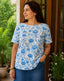 Blue Blossom Whisper Boat Neck Tee in GOTS-Certified Organic Cotton