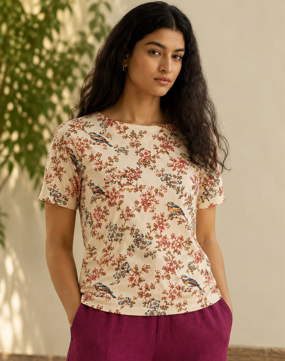 Birdsong Blossom Boat Neck Tee in GOTS-Certified Organic Cotton Main image