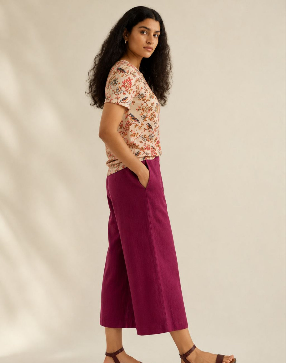 Birdsong Blossom Boat Neck Tee in GOTS-Certified Organic Cotton