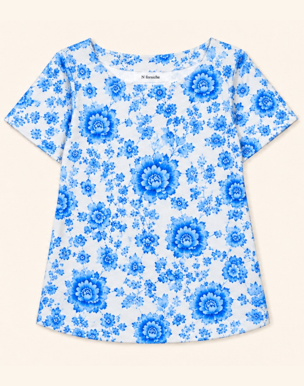 Blue Blossom Whisper Boat Neck Tee in GOTS-Certified Organic Cotton
