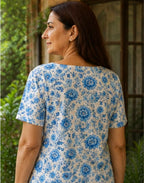 Blue Blossom Whisper Boat Neck Tee in GOTS-Certified Organic Cotton
