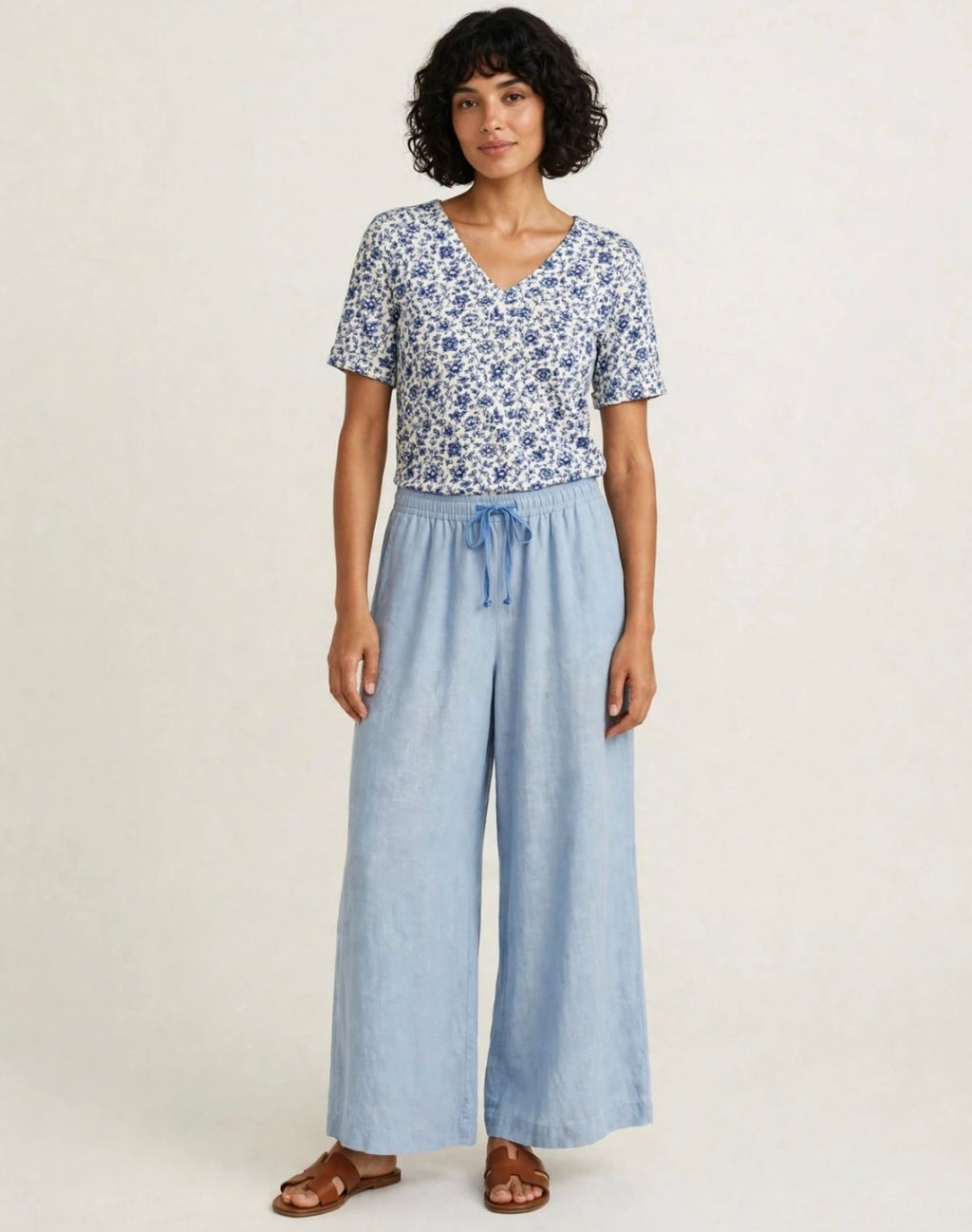 Meadow dancers indigo V-Neck Tee in GOTS-Certified Organic Cotton