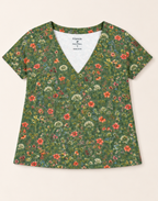 Meadow Dancers Sage V-Neck Tee in GOTS-Certified Organic Cotton