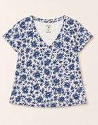 Meadow dancers indigo V-Neck Tee in GOTS-Certified Organic Cotton