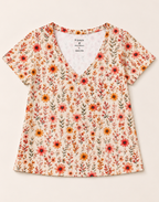 Blush Meadow Whisper V-Neck Tee in GOTS-Certified Organic Cotton