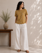 Golden Meadow Blossom Boat Neck Tee in GOTS-Certified Organic Cotton