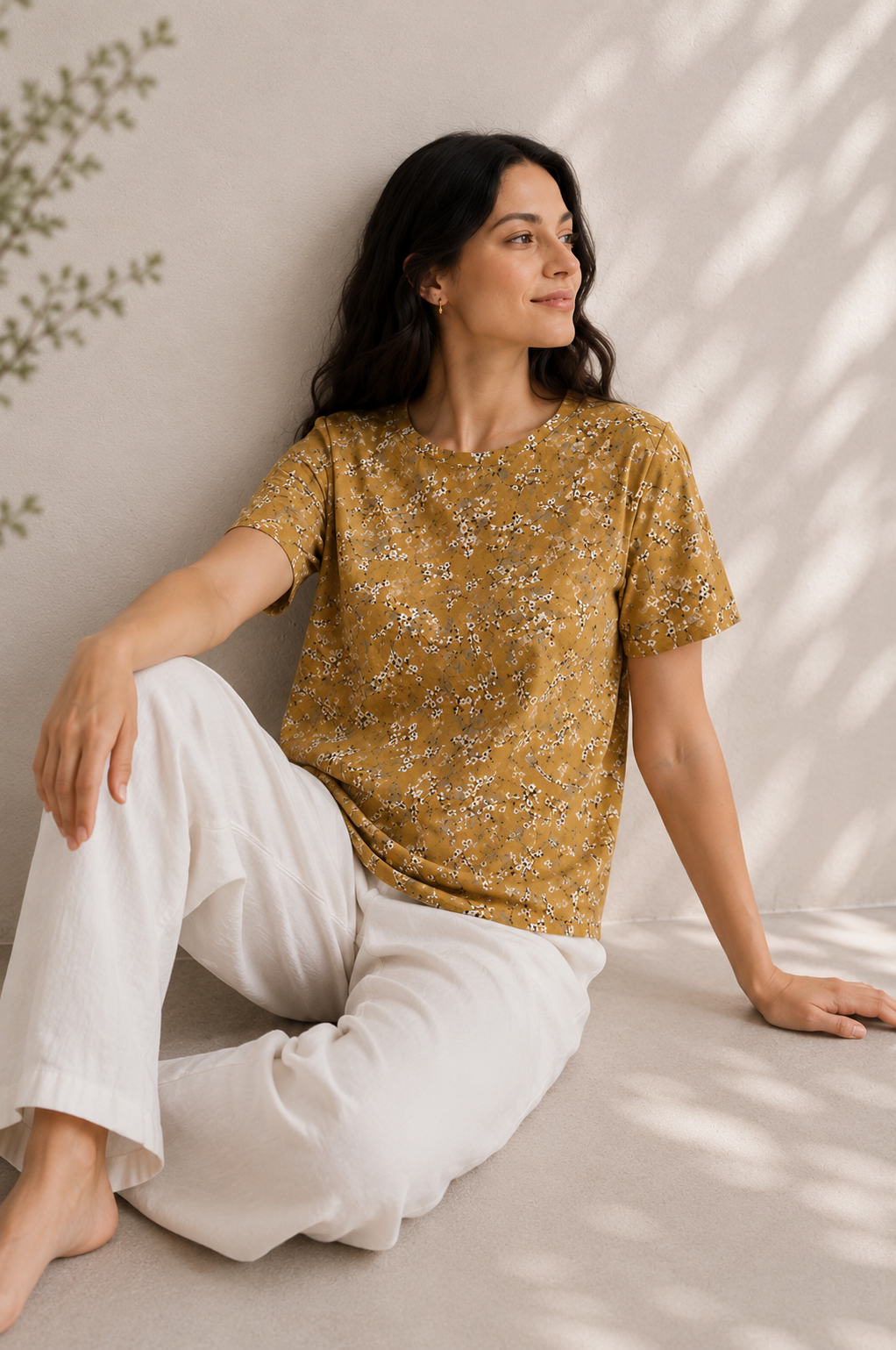 Golden Meadow Blossom Boat Neck Tee in GOTS-Certified Organic Cotton