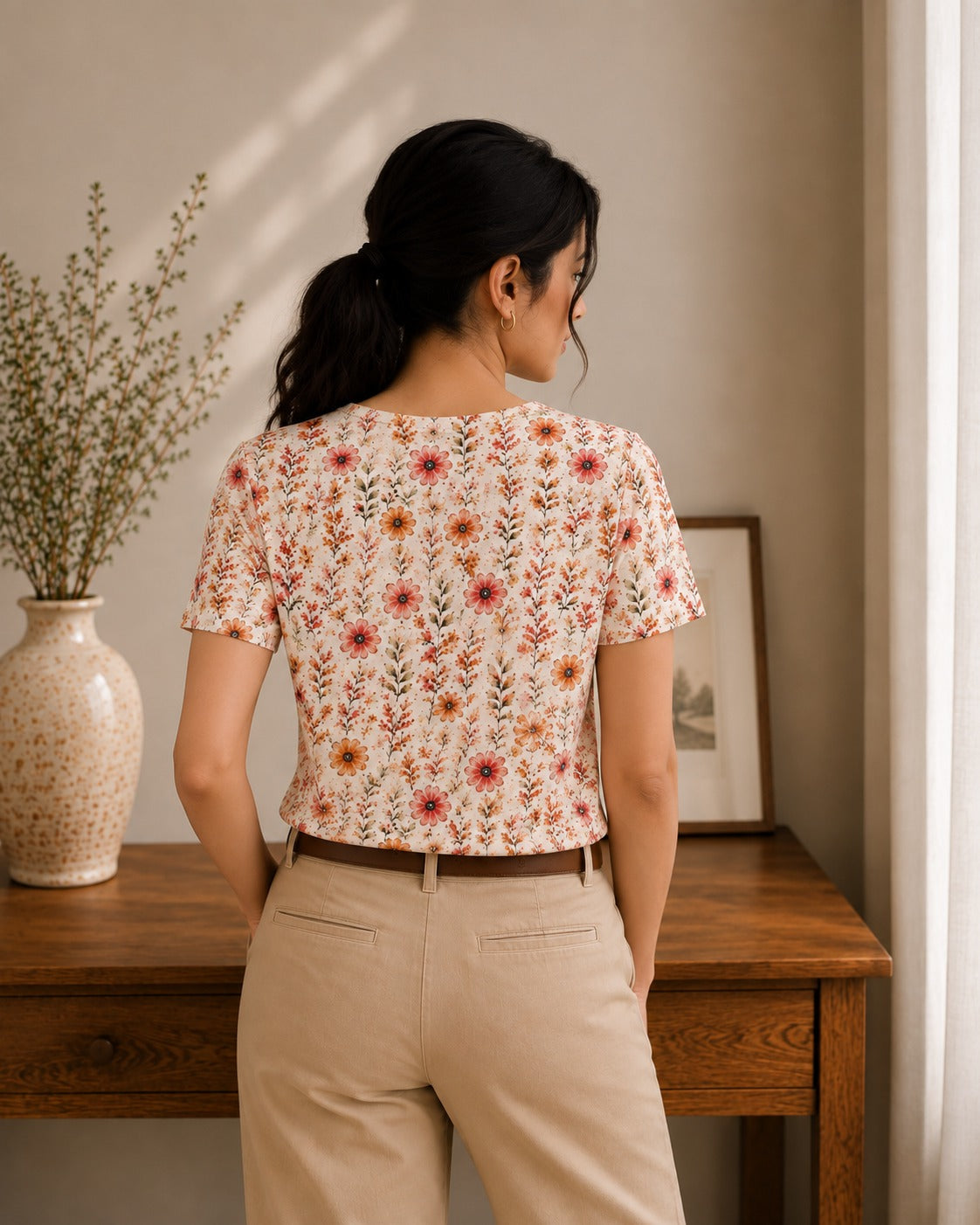 Blush Meadow Whisper V-Neck Tee in GOTS-Certified Organic Cotton Secondary image