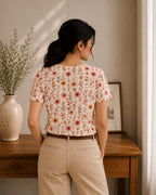 Blush Meadow Whisper V-Neck Tee in GOTS-Certified Organic Cotton