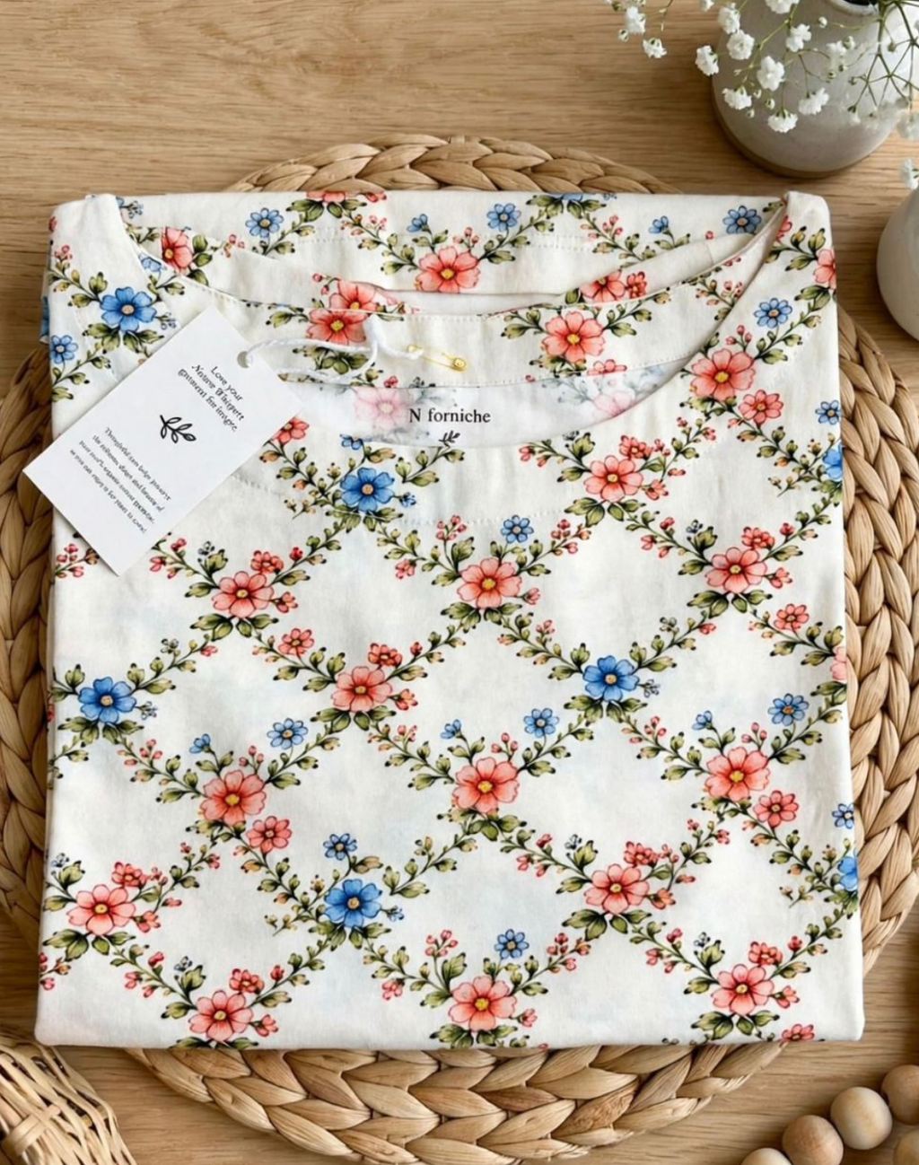 Secret Garden Trellis Boat Neck Tee in GOTS-Certified Organic Cotton