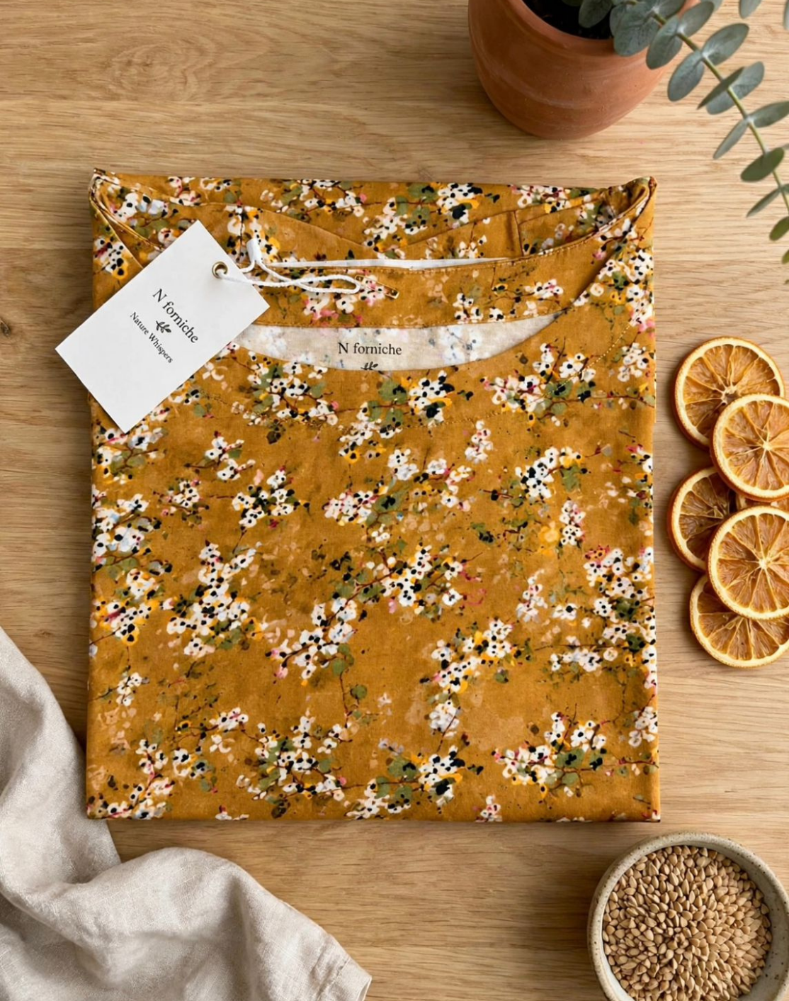 Golden Meadow Blossom Boat Neck Tee in GOTS-Certified Organic Cotton