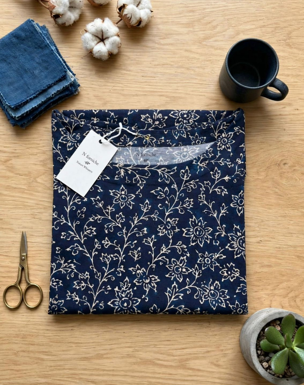 Indigo Vine Garden Boat Neck Tee in GOTS-Certified Organic Cotton
