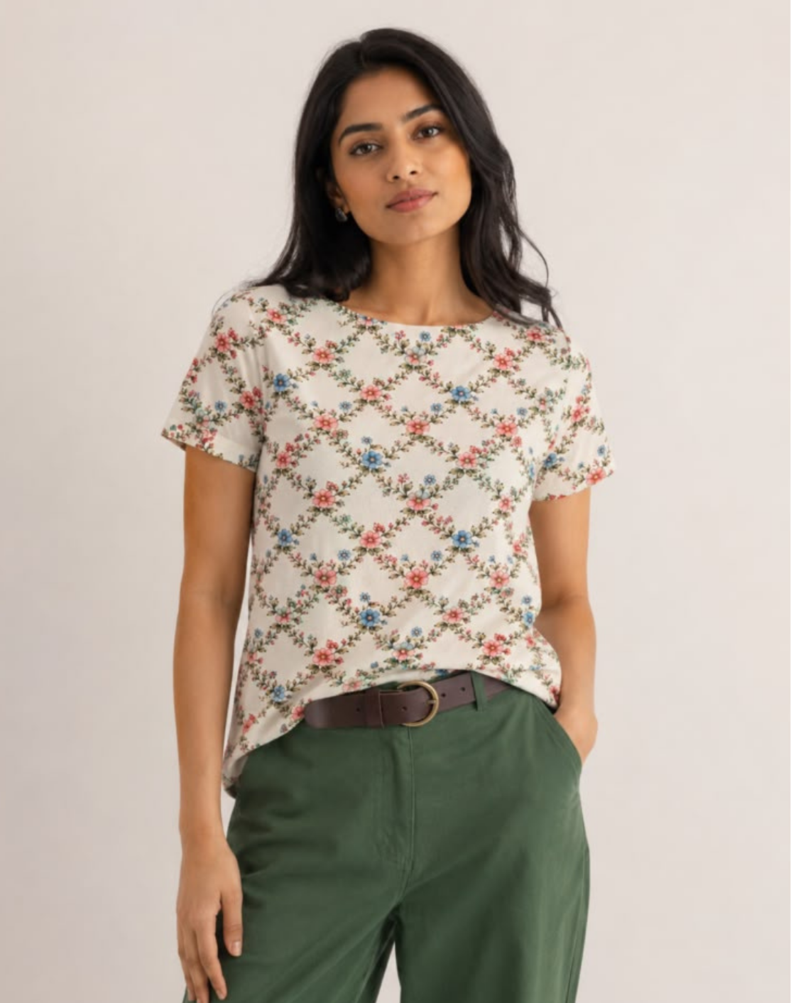 Secret Garden Trellis Boat Neck Tee in GOTS-Certified Organic Cotton Main image
