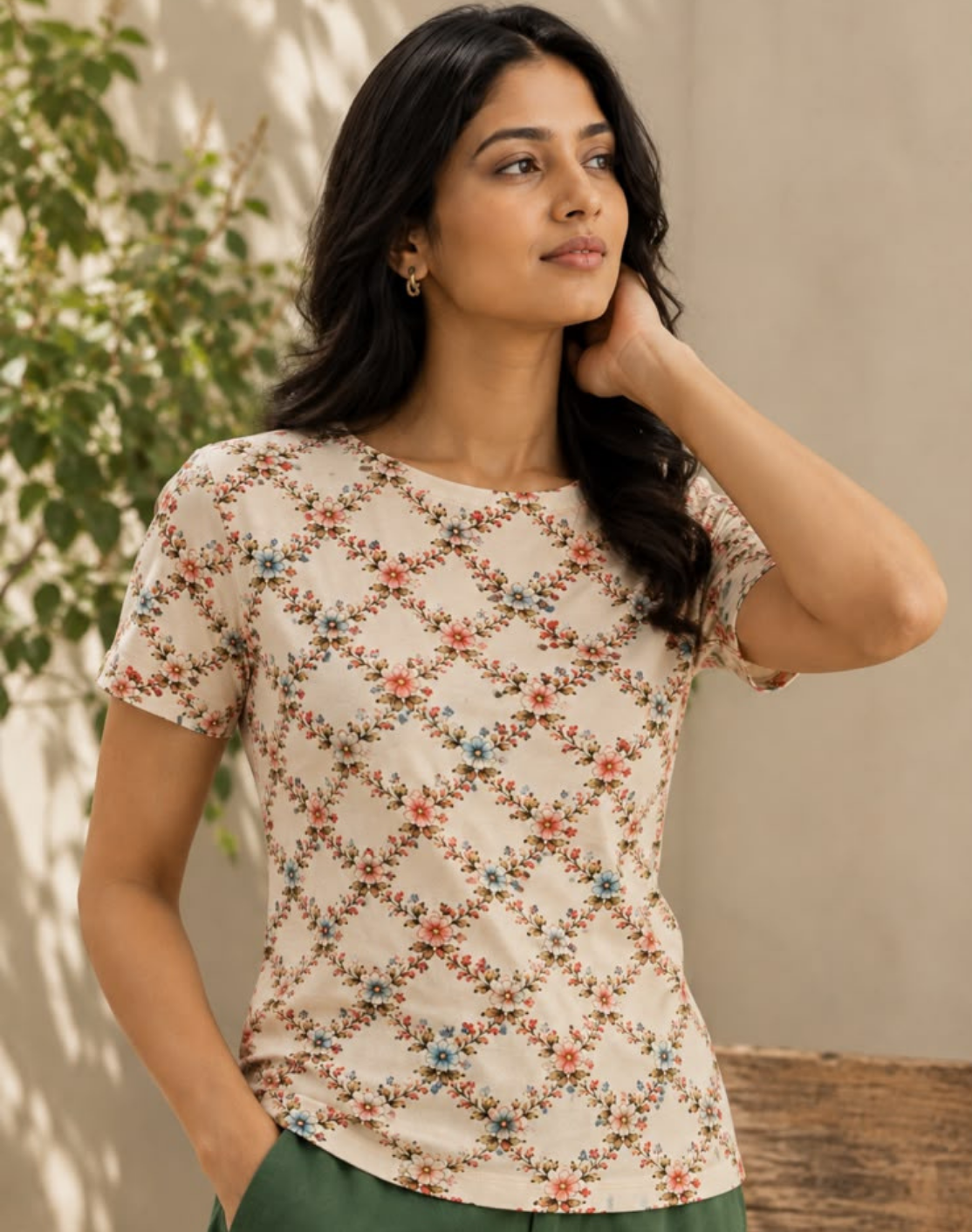 Secret Garden Trellis Boat Neck Tee in GOTS-Certified Organic Cotton