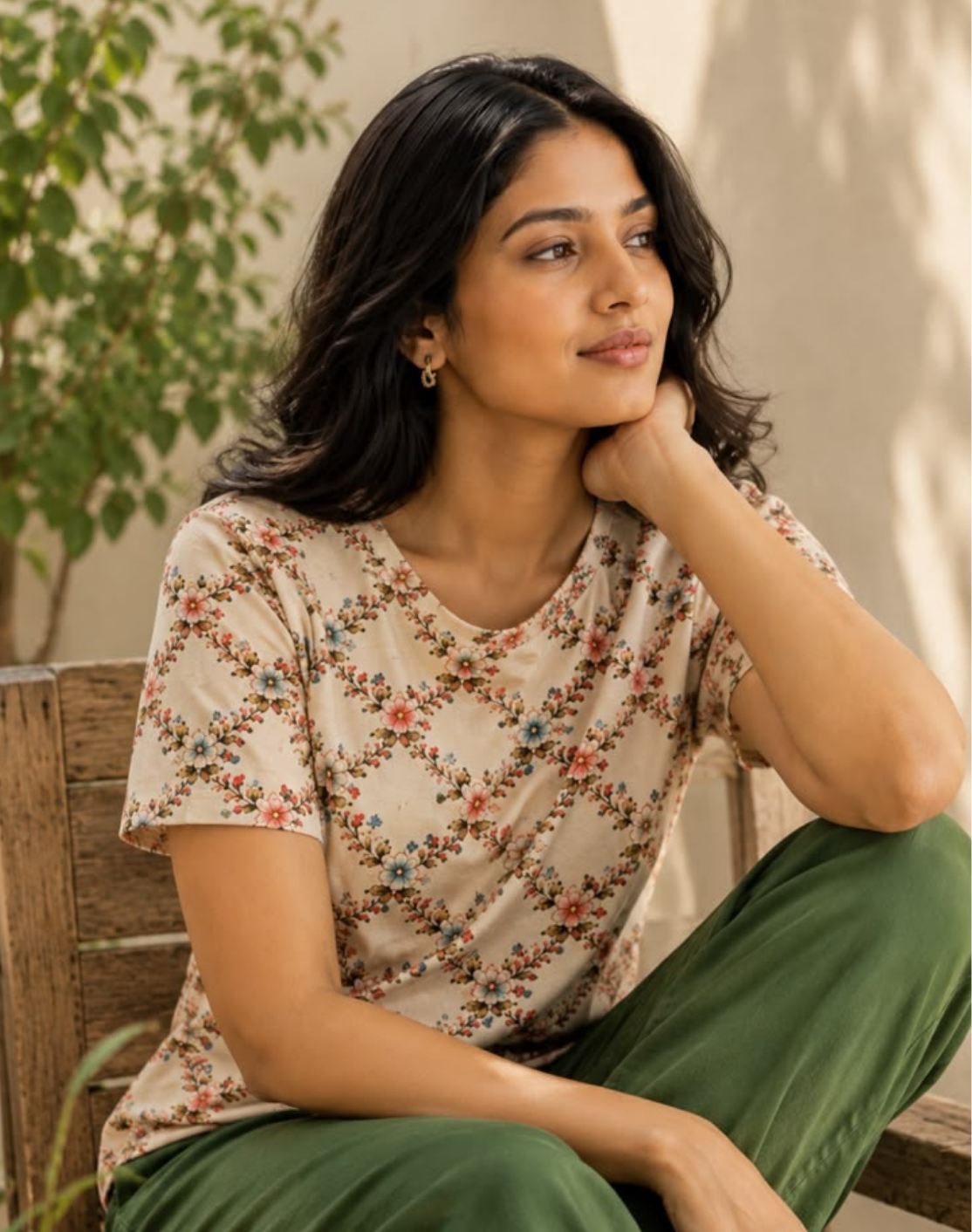 Secret Garden Trellis Boat Neck Tee in GOTS-Certified Organic Cotton