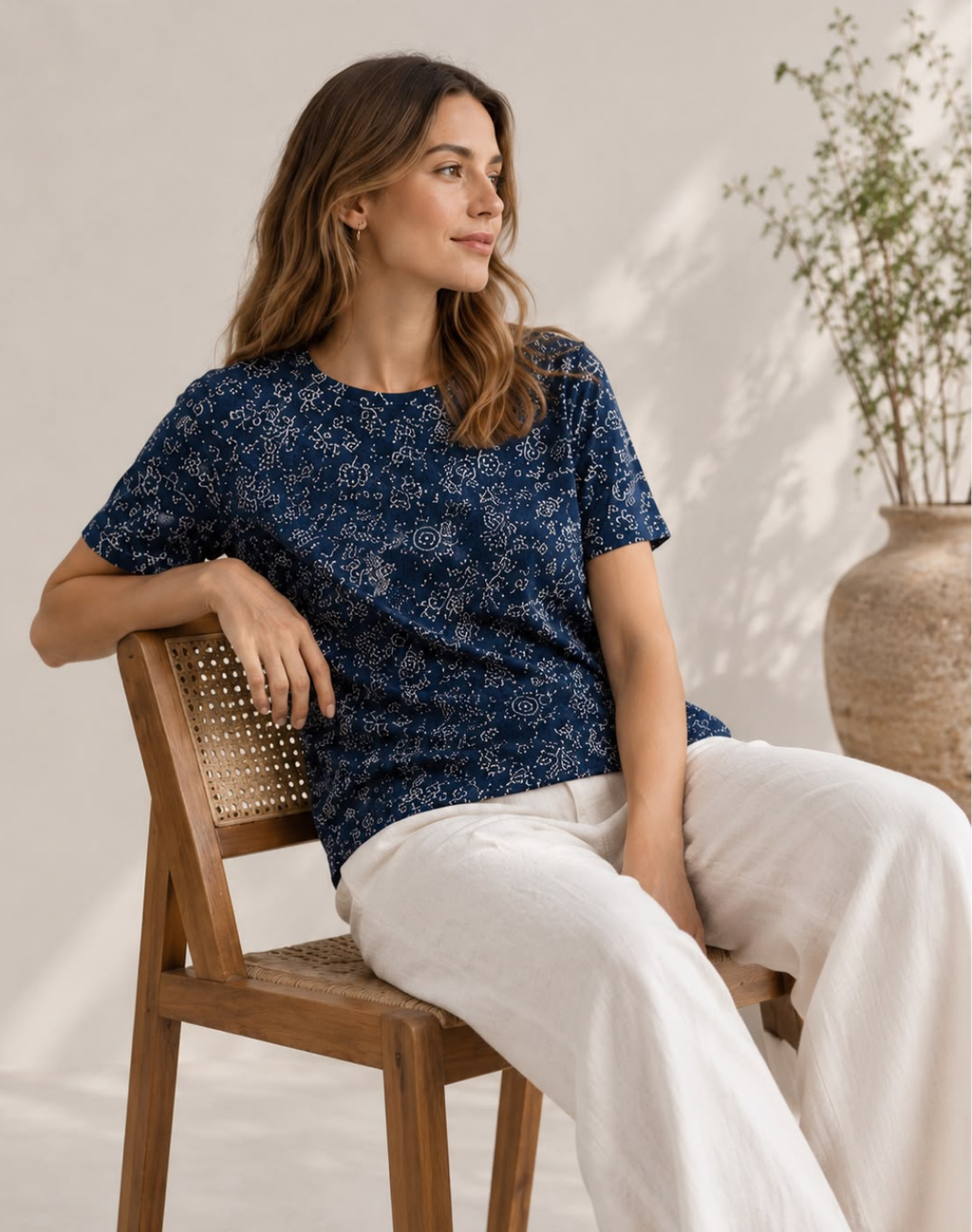 Indigo Vine Garden Boat Neck Tee in GOTS-Certified Organic Cotton