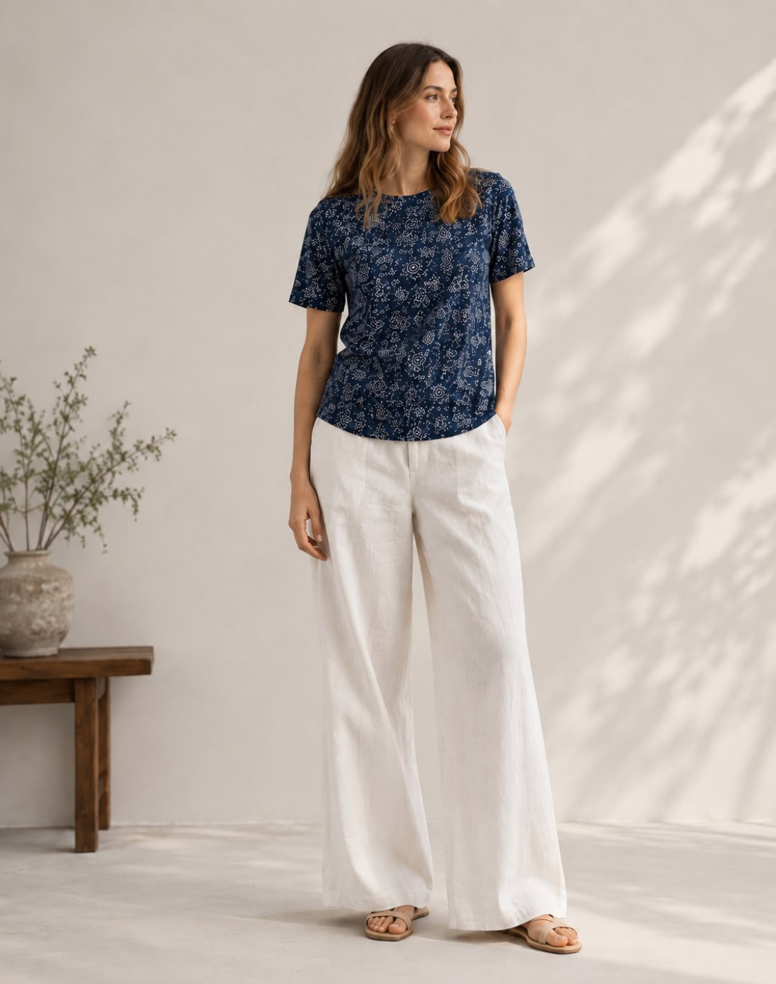 Indigo Vine Garden Boat Neck Tee in GOTS-Certified Organic Cotton