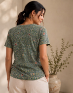 Meadow Dancers Sage V-Neck Tee in GOTS-Certified Organic Cotton