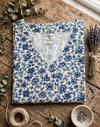 Meadow dancers indigo V-Neck Tee in GOTS-Certified Organic Cotton